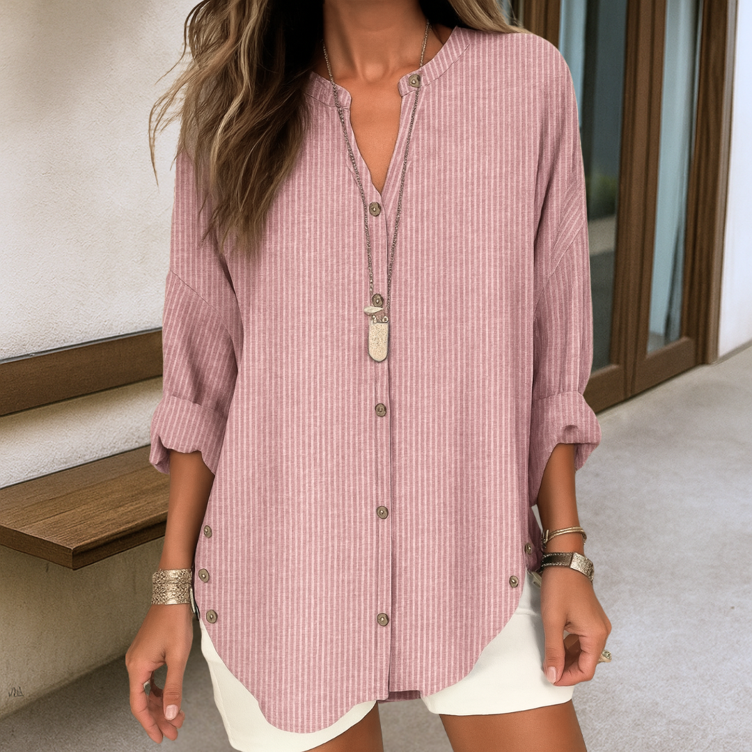 Noor & June™ | Elegante gestreepte linnen blouse | Lydia