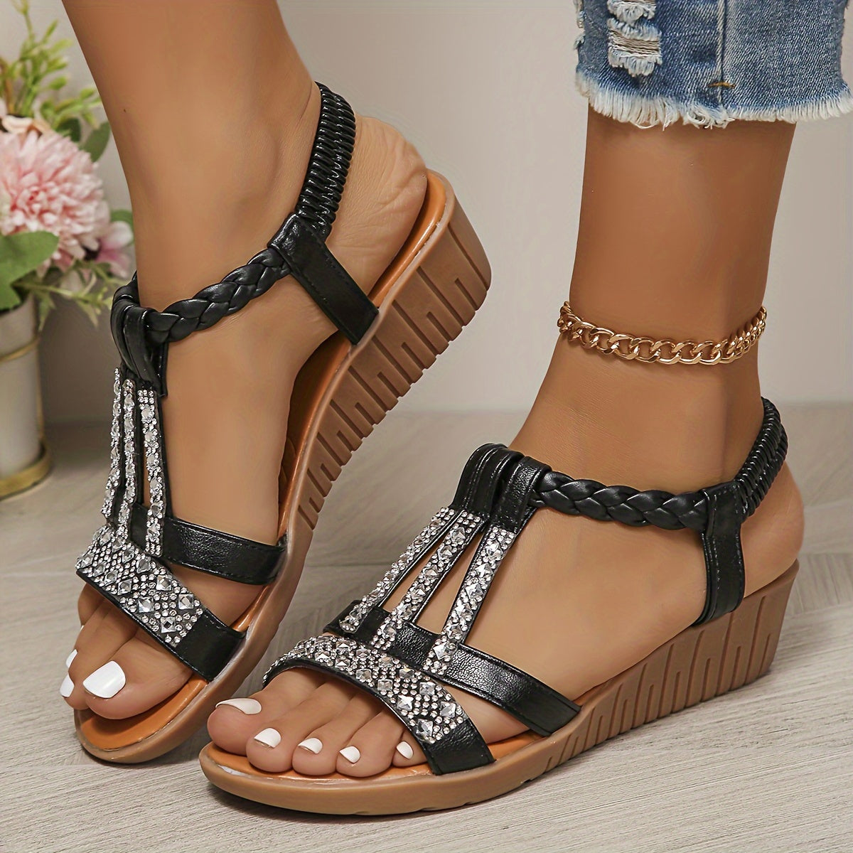 Noor & June™ | Orthopedische Ibiza-style sandalen met sleehak