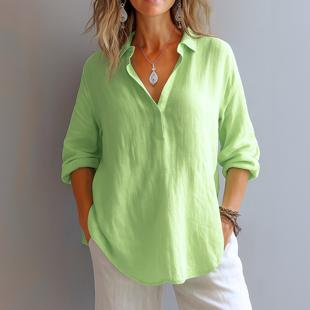 Noor & June™ | Elegante linnen blouse met V-hals | Marianne