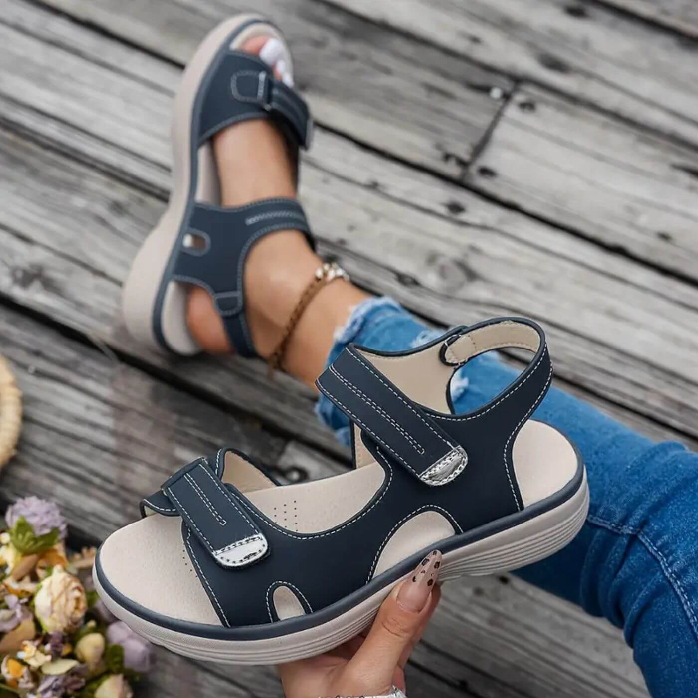 Noor & June™ | Comfortabele sandalen met sleehak en enkelbandje