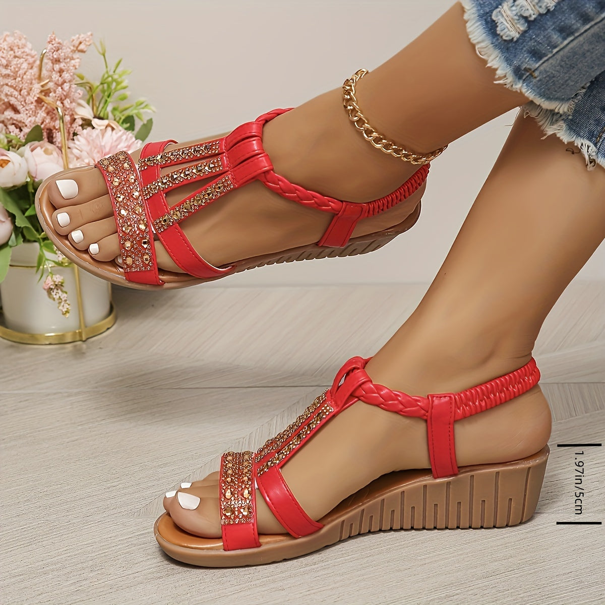 Noor & June™ | Orthopedische Ibiza-style sandalen met sleehak