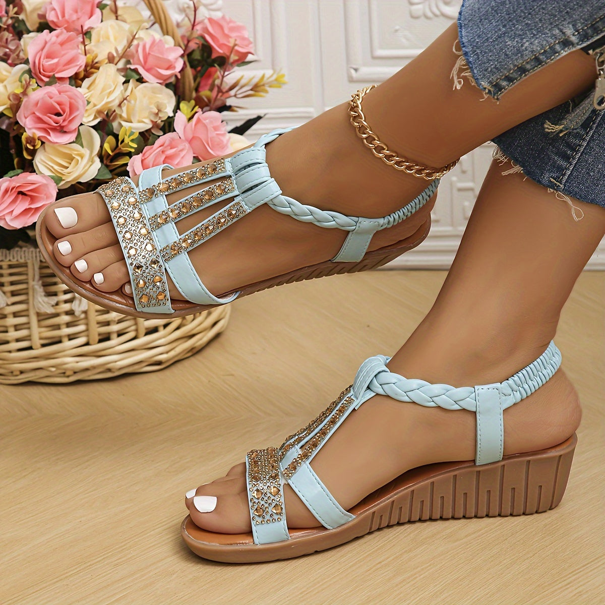 Noor & June™ | Orthopedische Ibiza-style sandalen met sleehak