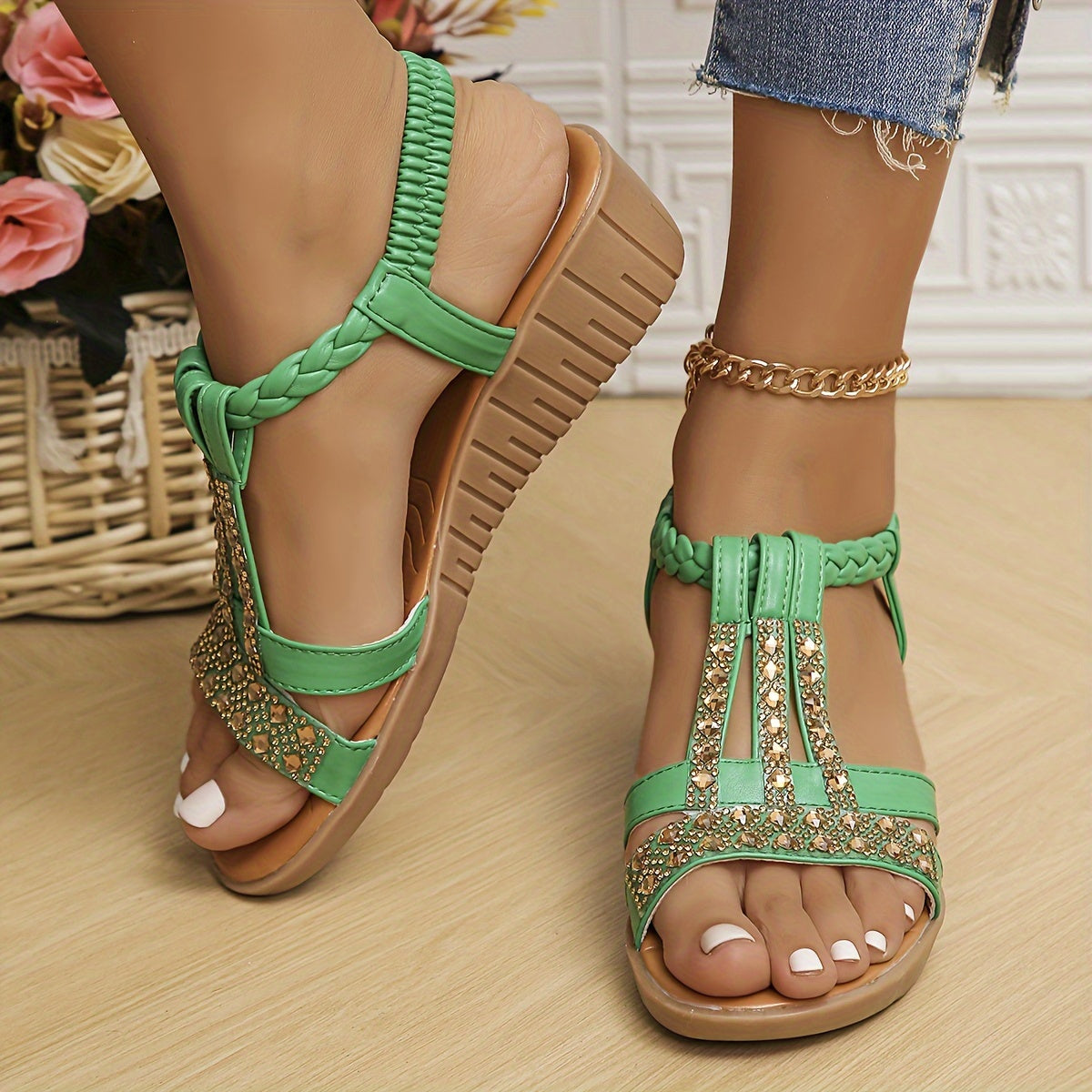 Noor & June™ | Orthopedische Ibiza-style sandalen met sleehak